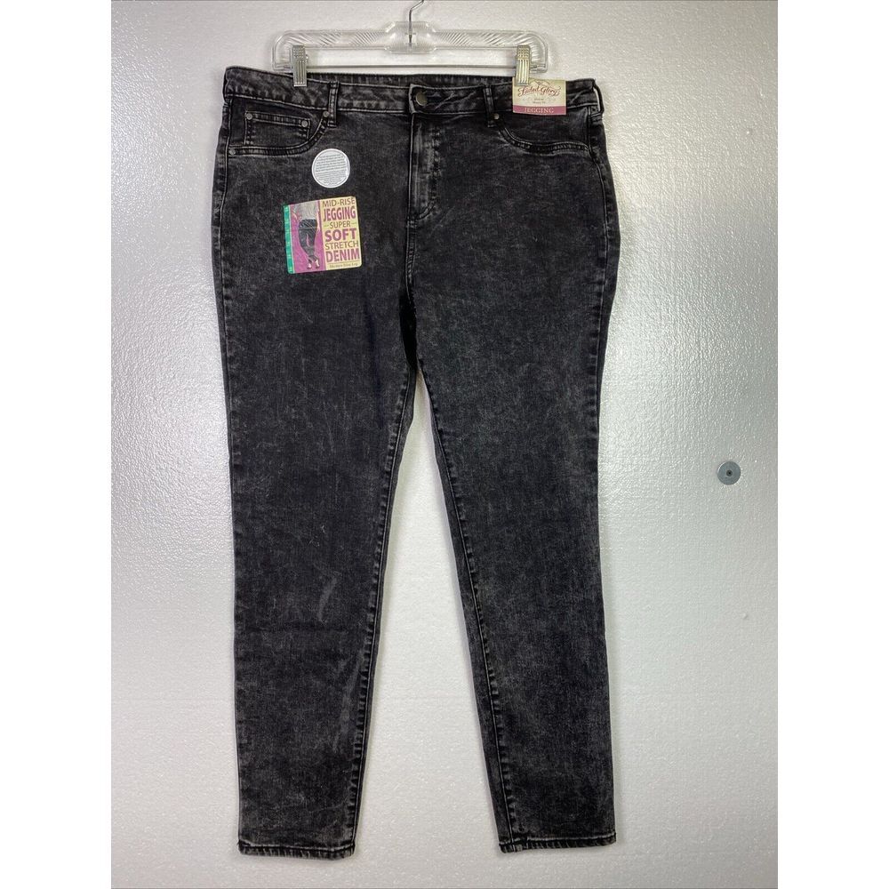 Vtg New Stretch Jeans 16 Faded Glory Black Skinny Mid rise Jegging‎ distressed